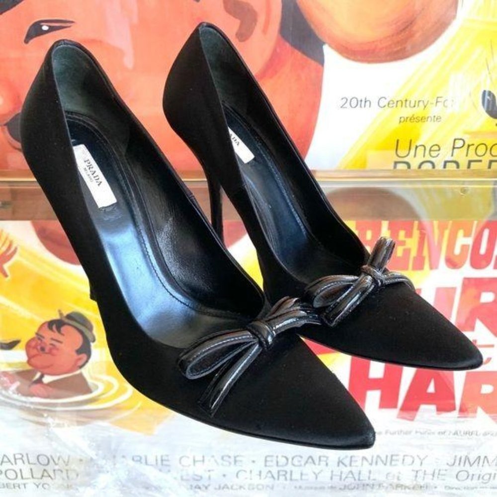 Prada Satin Pumps Pointed Toe Stiletto Heel
